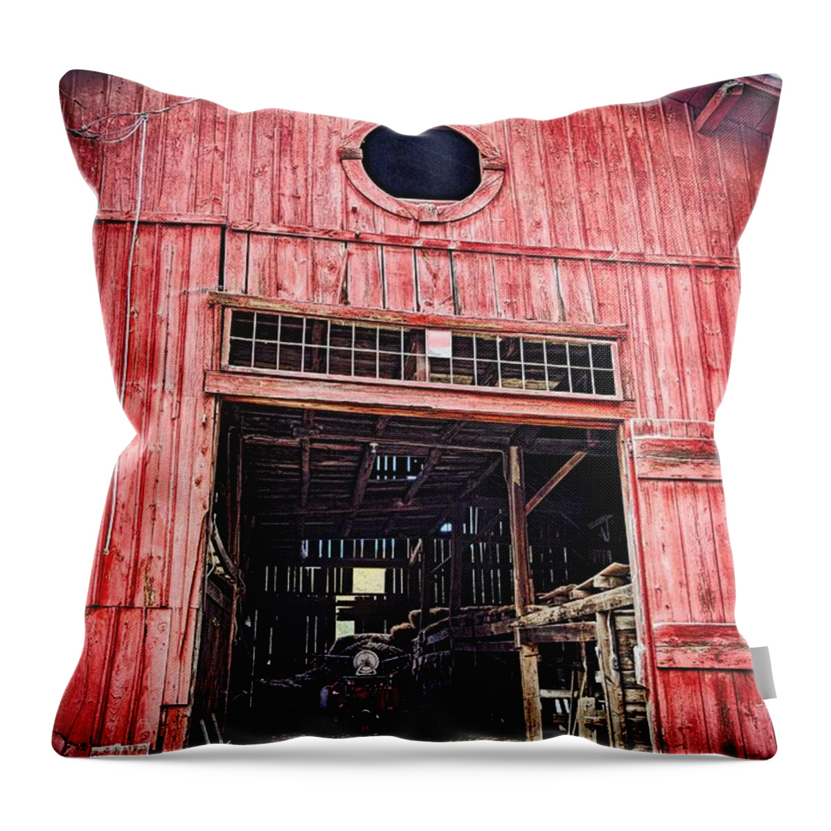 Wooden Red Barn Throw Pillow featuring the photograph Red Barn by Joan Reese