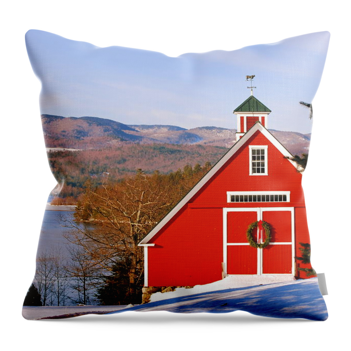 Red Throw Pillow featuring the photograph Red Barn on Newfound Lake by Harry Moulton