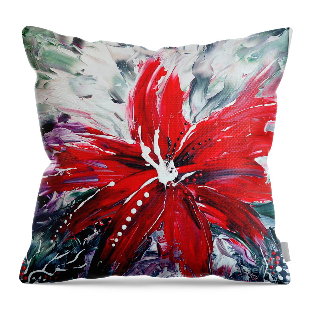 Abstract Throw Pillow featuring the painting Red Beauty by Teresa Wegrzyn