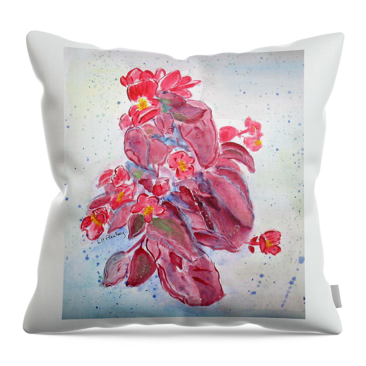 Flowers Throw Pillow featuring the painting Red Begonias by Linda Feinberg
