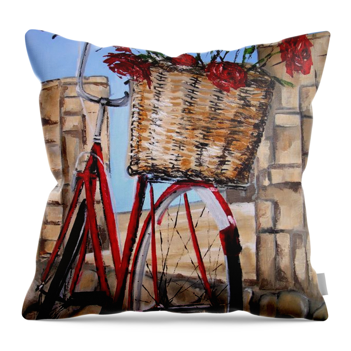 Red Throw Pillow featuring the painting Red Bicycle by Sunel De Lange