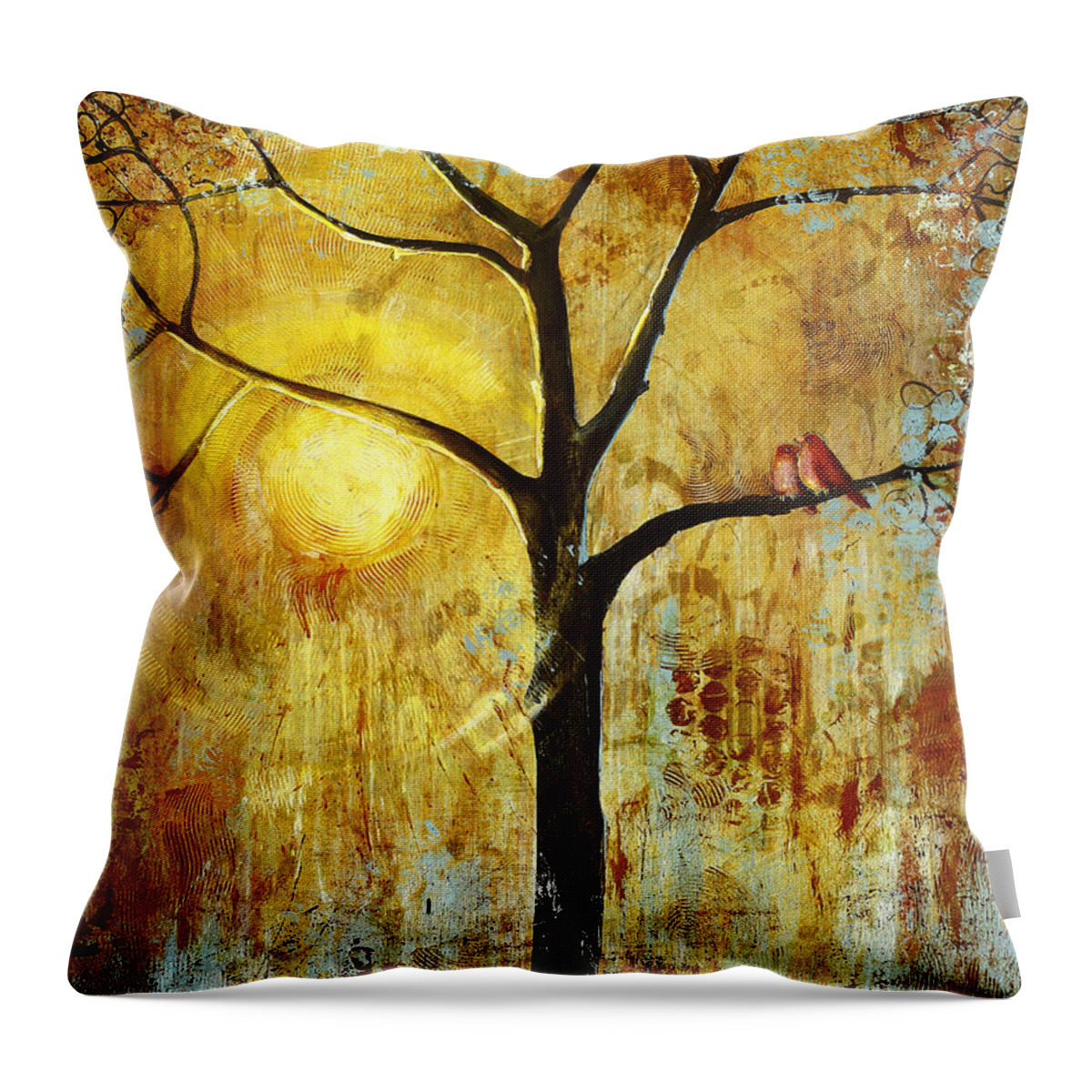 Birds Throw Pillow featuring the painting Red Love BIrds Tree of Life by Blenda Studio