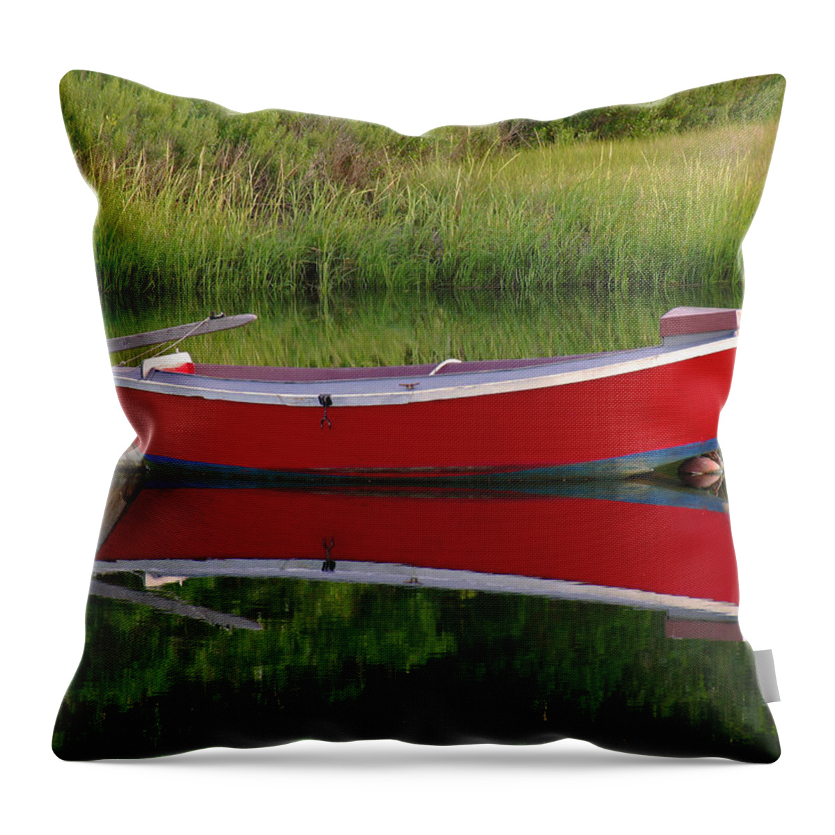 Solitude Throw Pillow featuring the photograph Red Boat by Juergen Roth