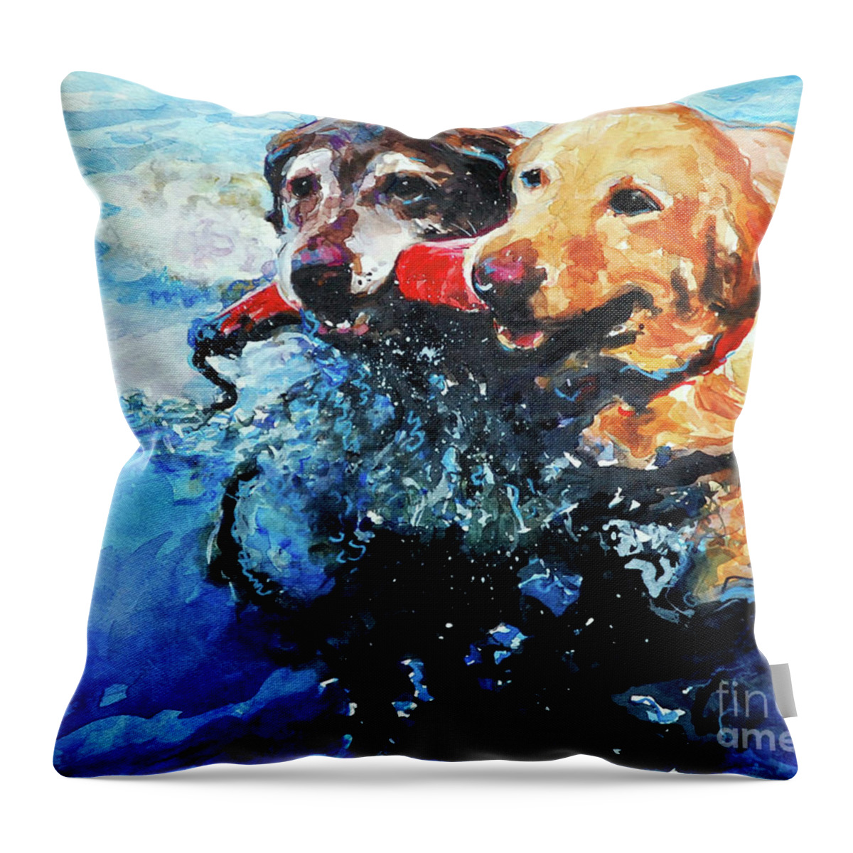 Labrador Retrievers Throw Pillow featuring the painting Red Bumper by Molly Poole