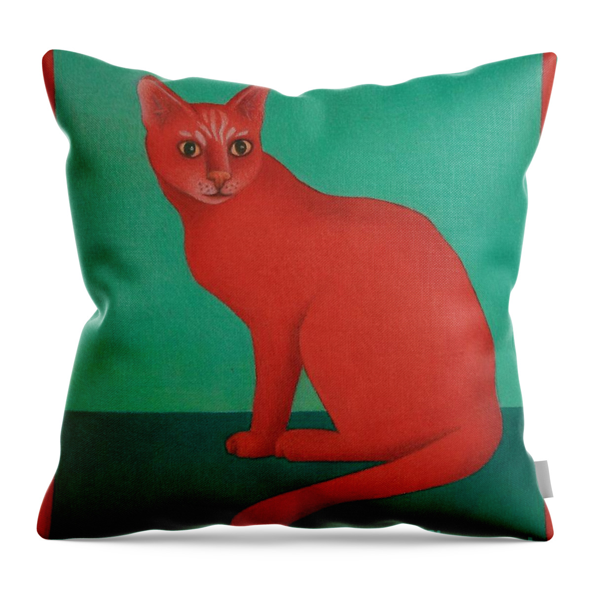 Primary Colors Throw Pillow featuring the painting Red Cat by Pamela Clements