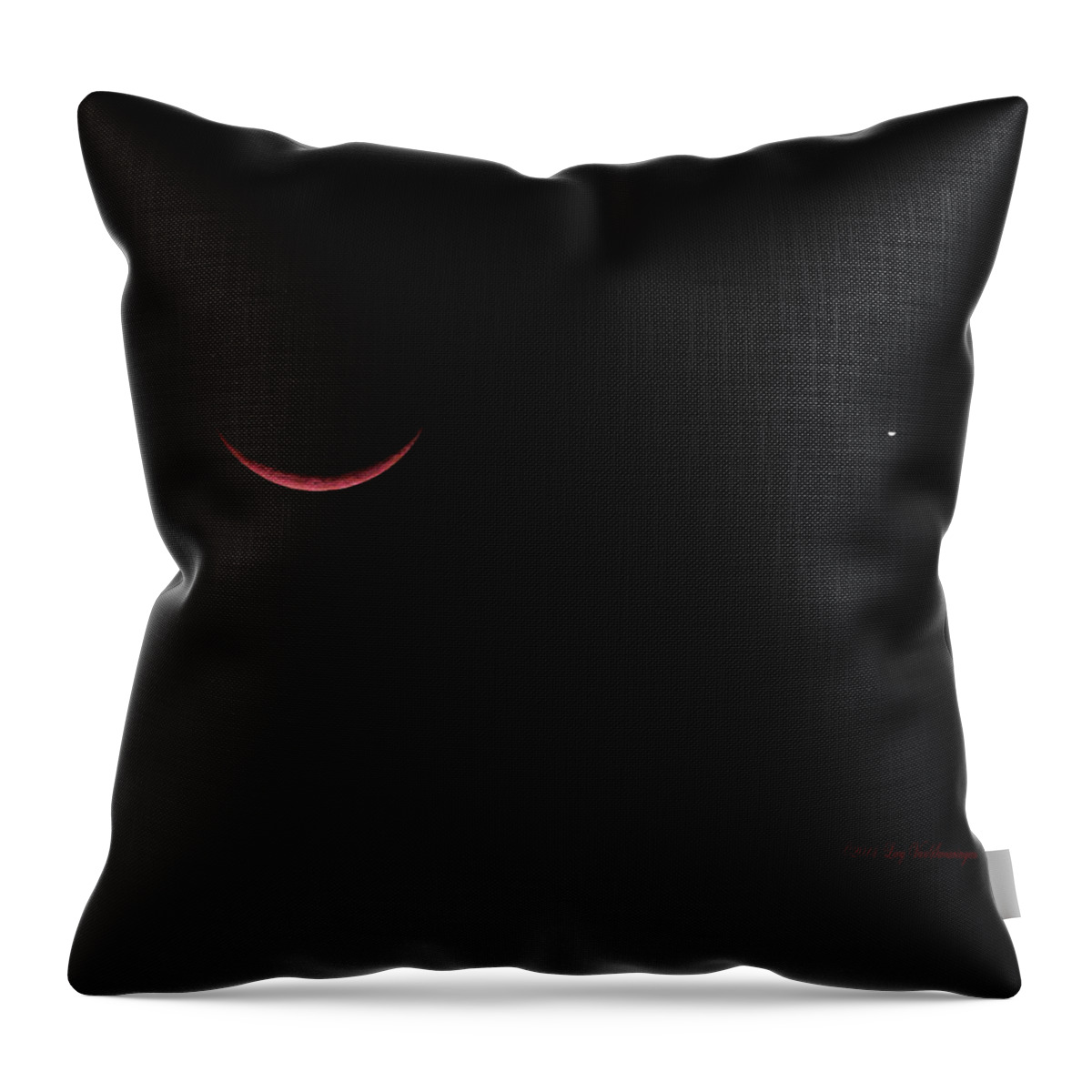 Celestial Throw Pillow featuring the photograph Red Crescent Moon and Venus by Lucy VanSwearingen