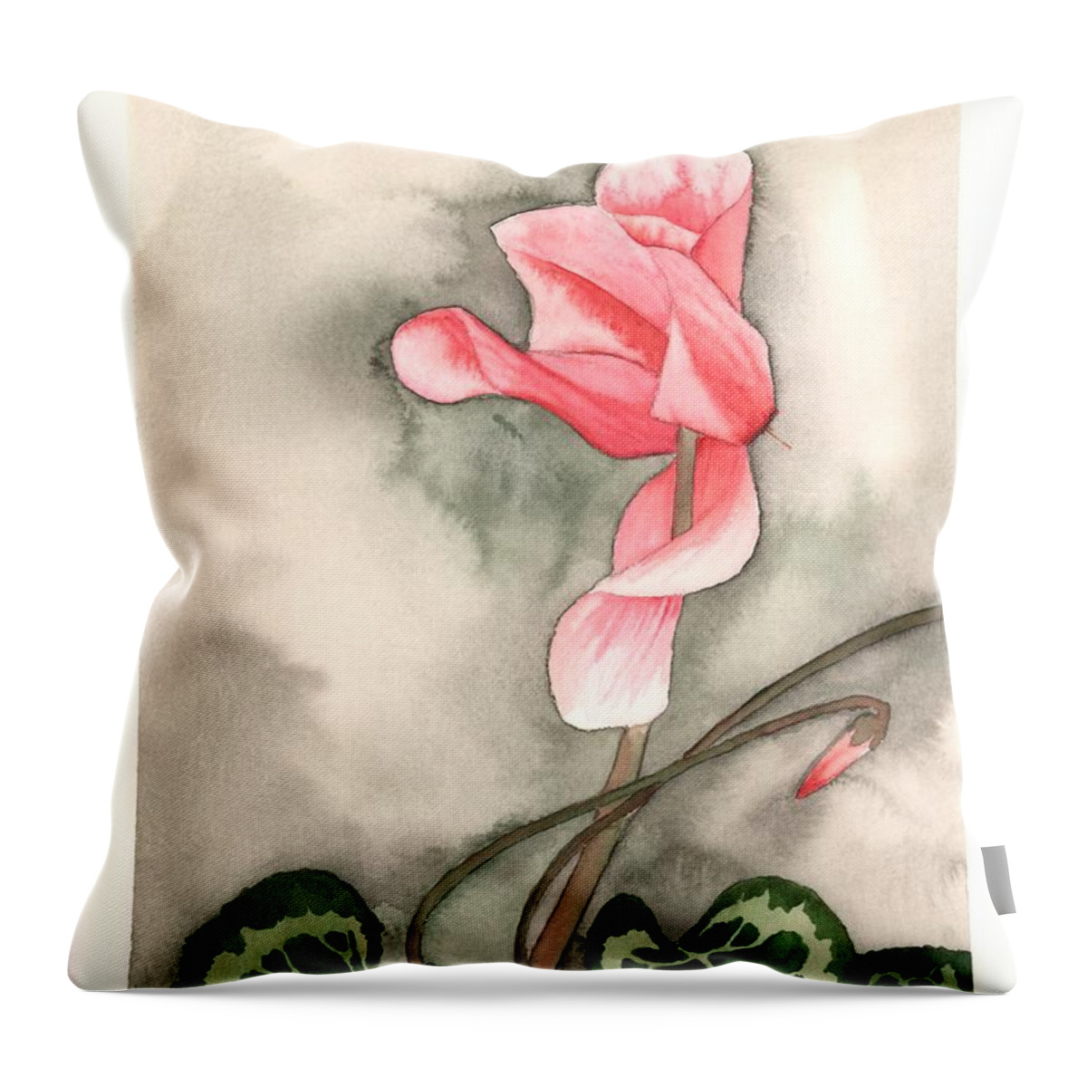 Cyclamen Throw Pillow featuring the painting Red Cyclamen by Hilda Wagner