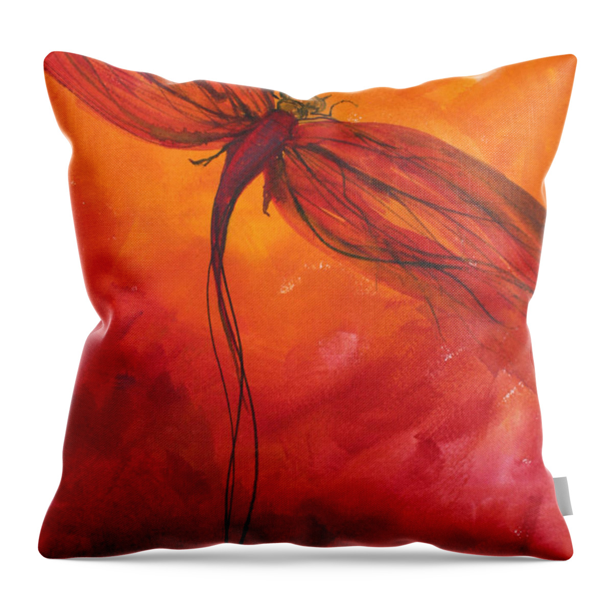 Paint Throw Pillow featuring the painting Red Dragonfly 2 by Julie Lueders 