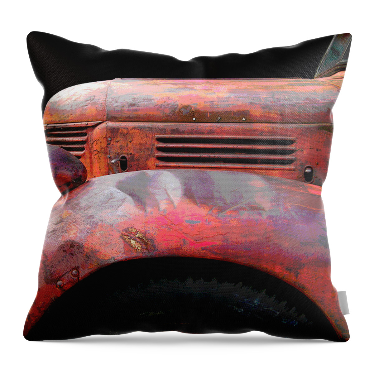 Truck Throw Pillow featuring the photograph Red Fargo - posterized by Larry Hunter
