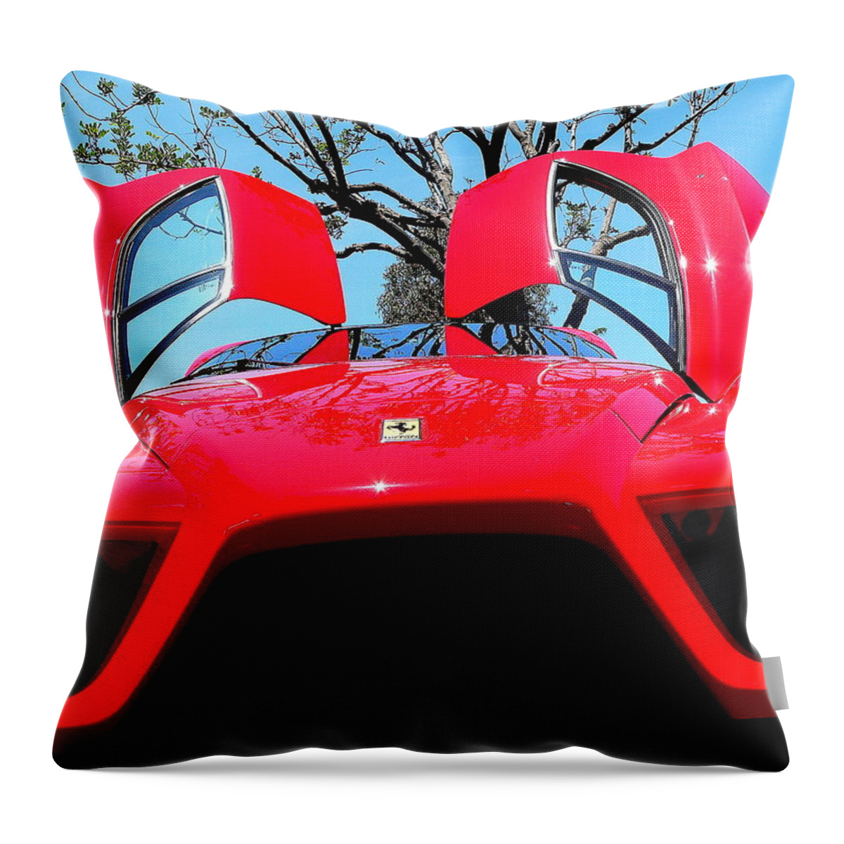 Ferrari Throw Pillow featuring the photograph Red Ferrari Doors Open and Front Air Intakes by Jeff Lowe