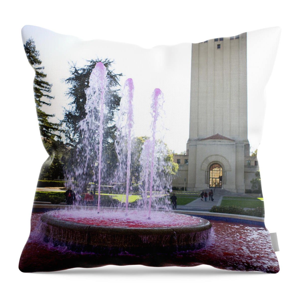 Sports Equipment Throw Pillow featuring the photograph Red Fountain and Hoover Tower Stanford University by Jason O Watson