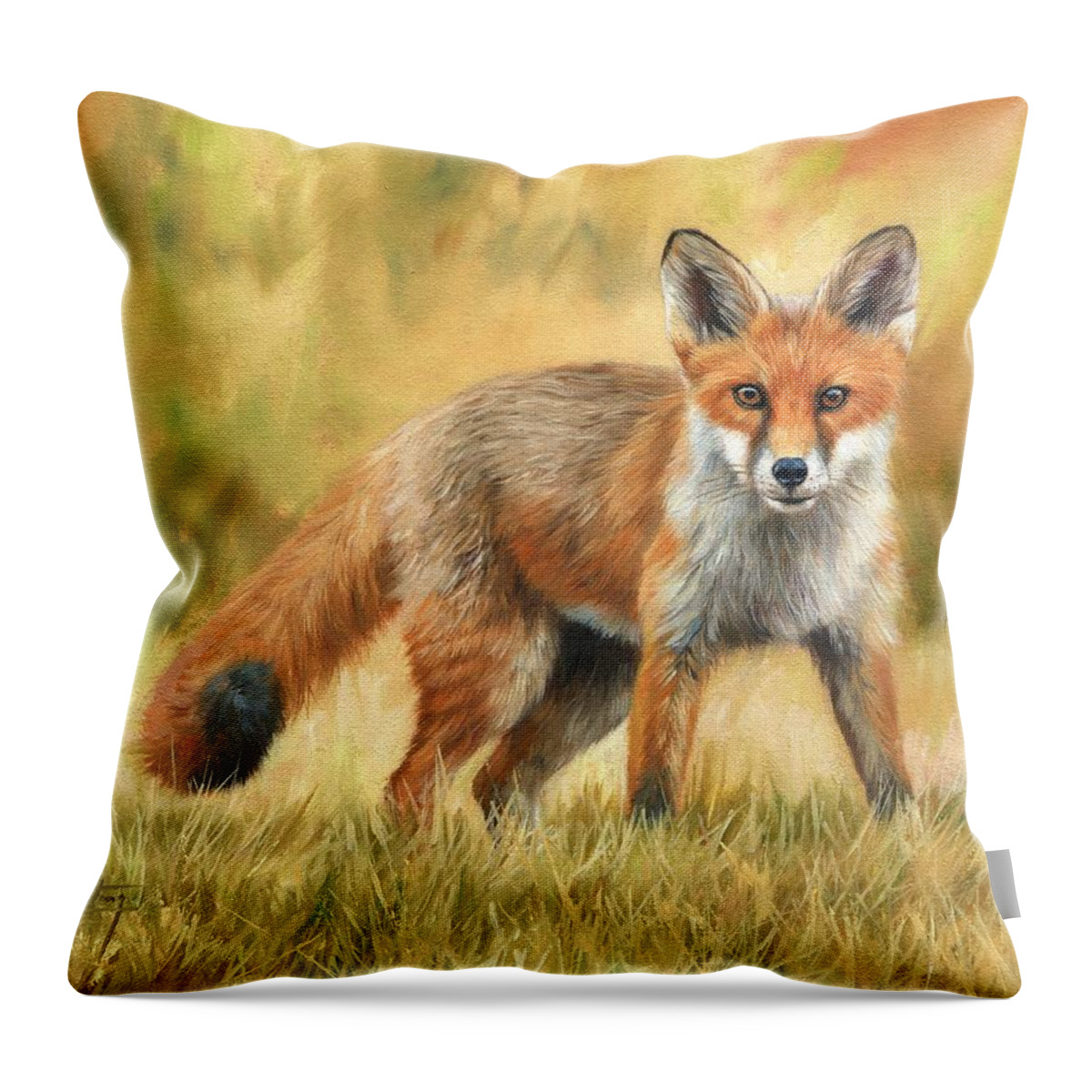 Fox Throw Pillow featuring the painting Red Fox by David Stribbling