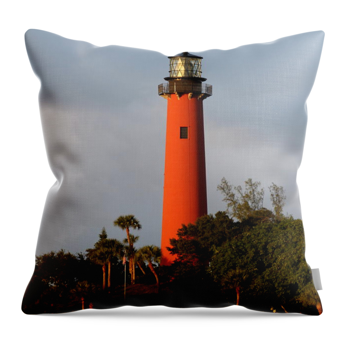 Red Jupiter Lighthouse Throw Pillow featuring the photograph Red Jupiter Light by Christiane Schulze Art And Photography