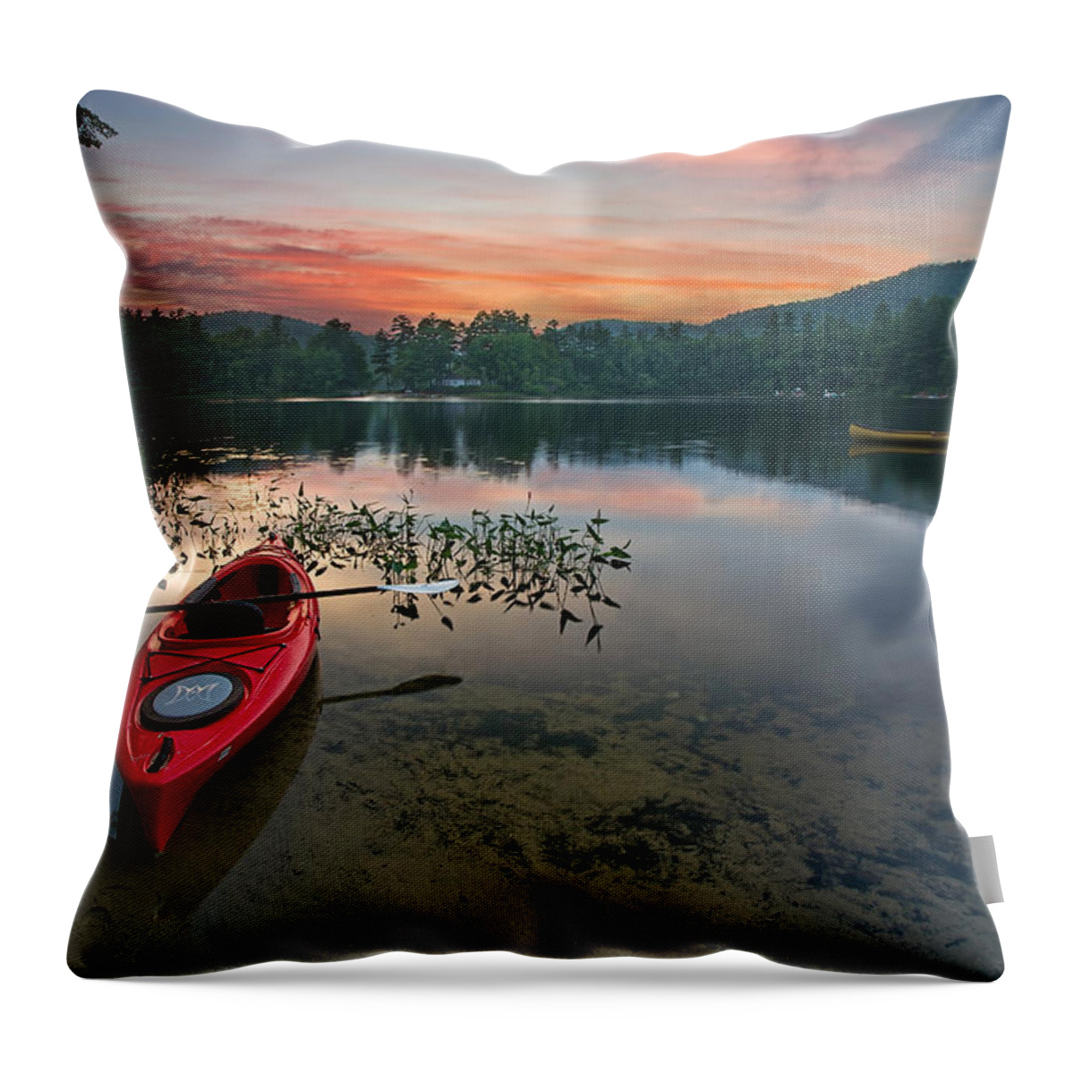 Landscape Throw Pillow featuring the photograph Red Kayak by Darylann Leonard Photography