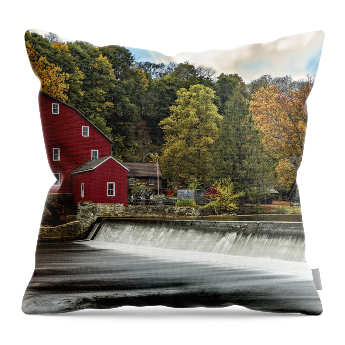 Clinton Throw Pillow featuring the photograph Red Mill At Clinton by Susan Candelario