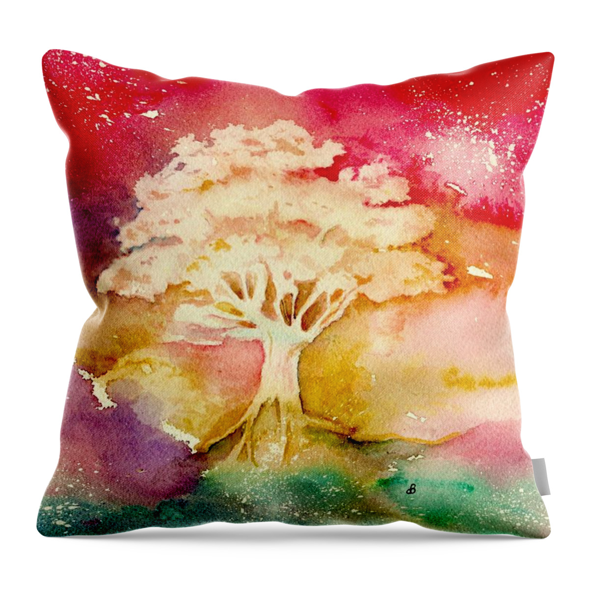 Watercolor Throw Pillow featuring the painting Red Night by Brenda Owen