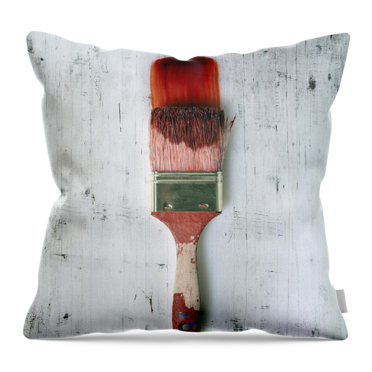 Brush Throw Pillow featuring the photograph Red Paint by Joana Kruse