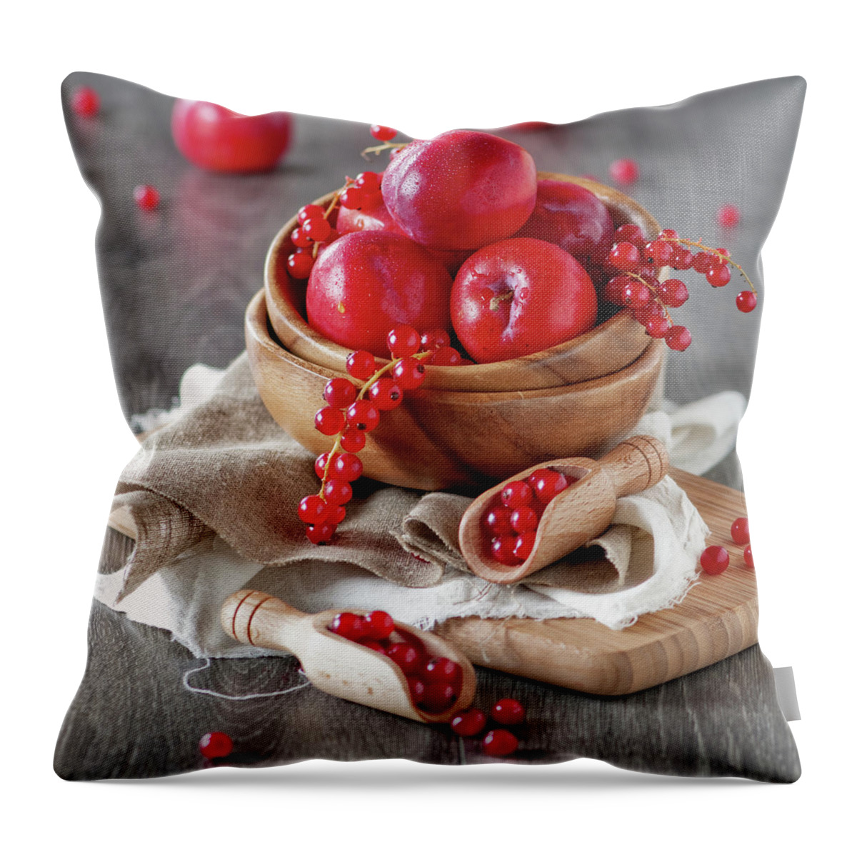 Plum Throw Pillow featuring the photograph Red Plums And Currant by Oxana Denezhkina