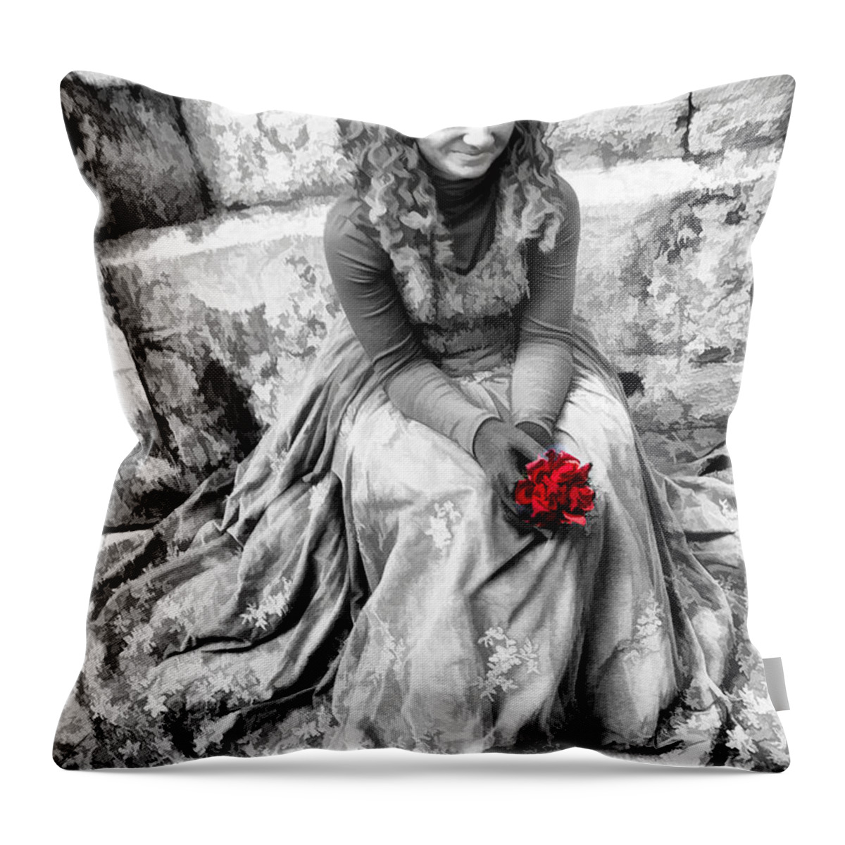 Young Throw Pillow featuring the photograph Red Red Rose in Black and White by David Smith
