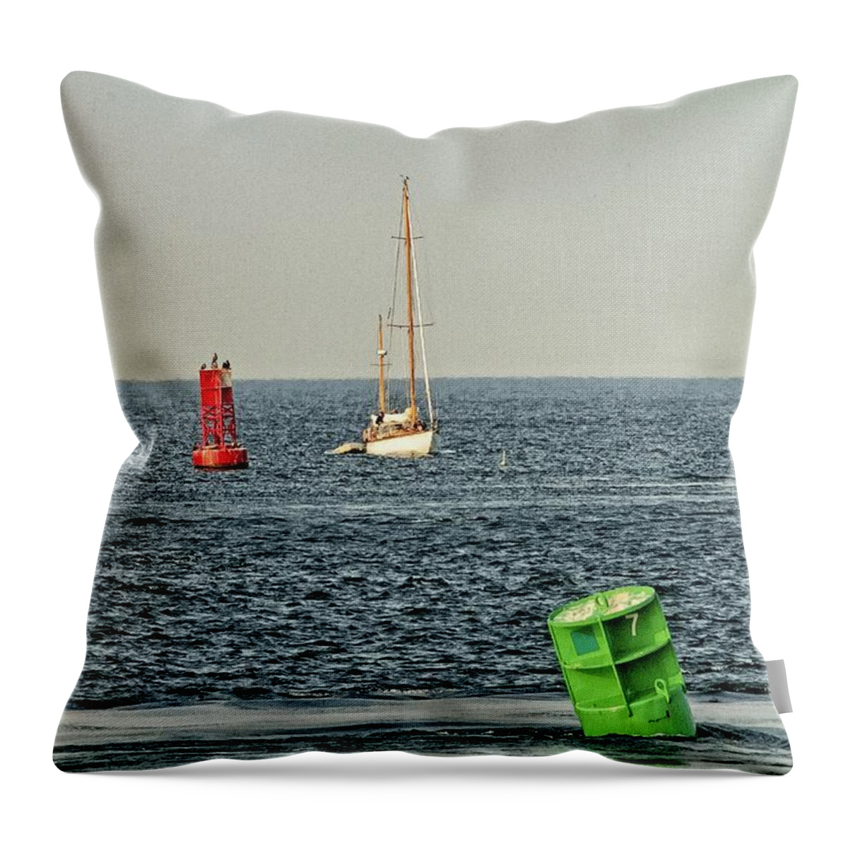 Water Throw Pillow featuring the photograph Red Right Returning Buoy Sense by Constantine Gregory