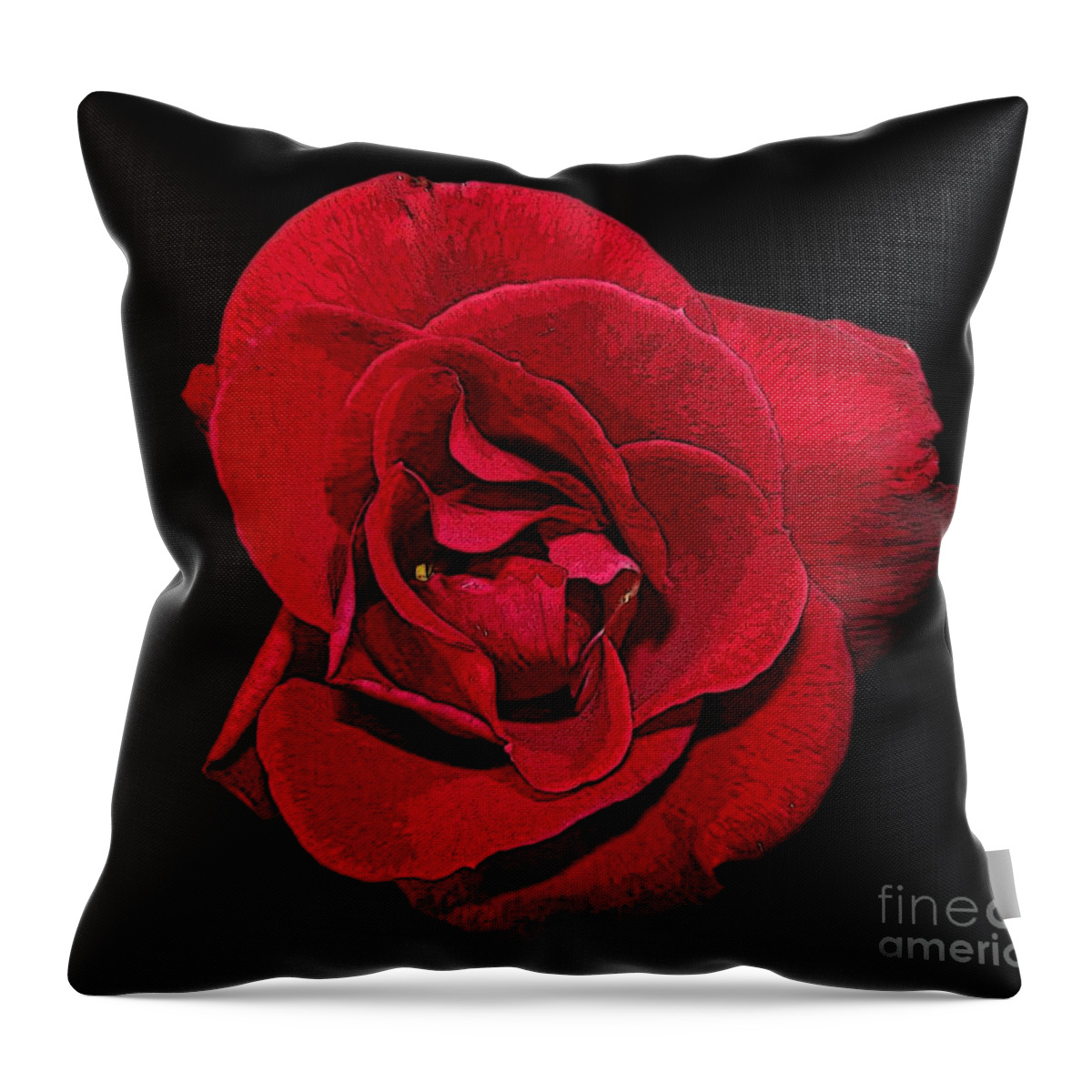 Poster Edge Effect Throw Pillow featuring the photograph Red Rose with Poster Edges Effect by Rose Santuci-Sofranko