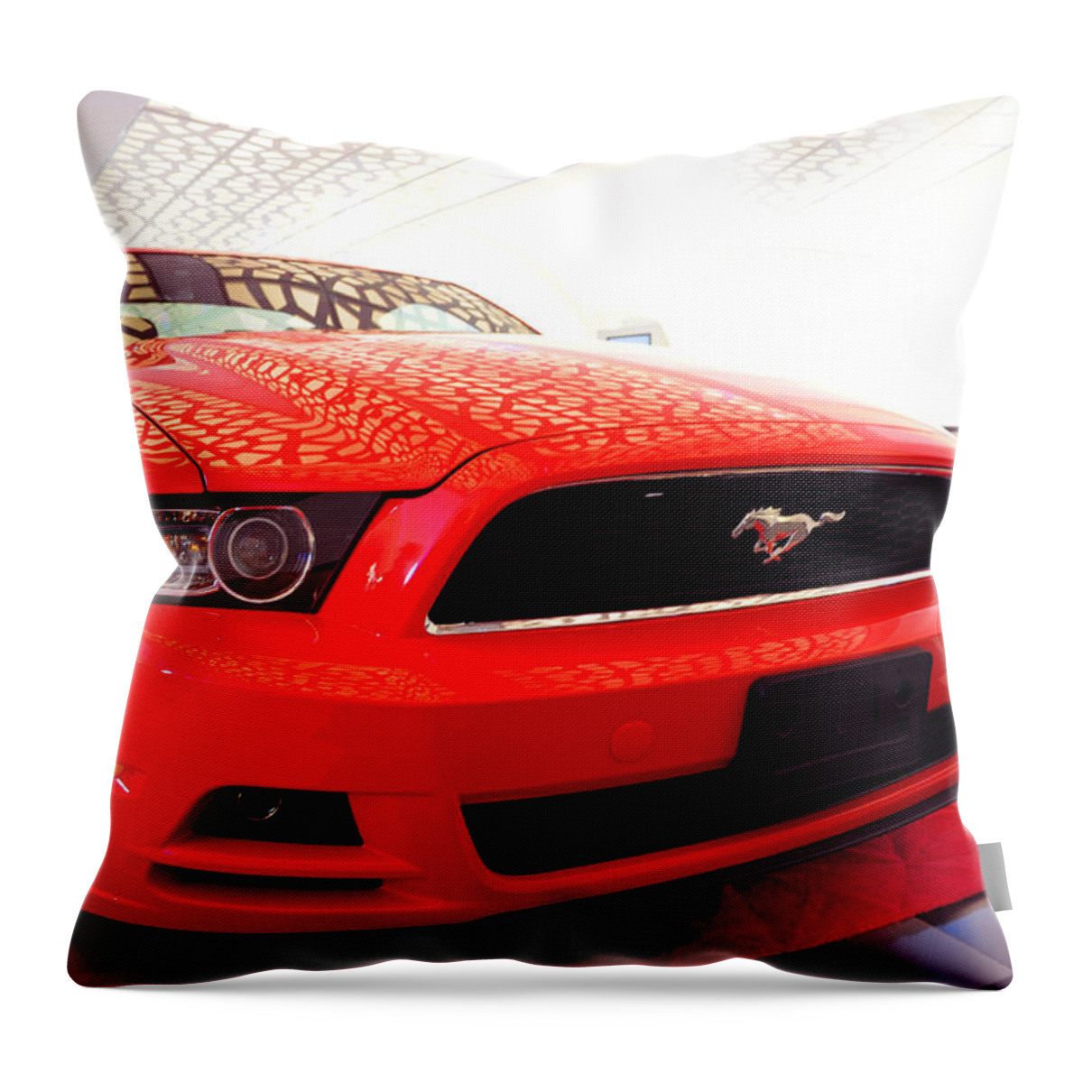 Ford Mustang Throw Pillow featuring the photograph Red Savage Beauty. Ford Mustang by Jenny Rainbow