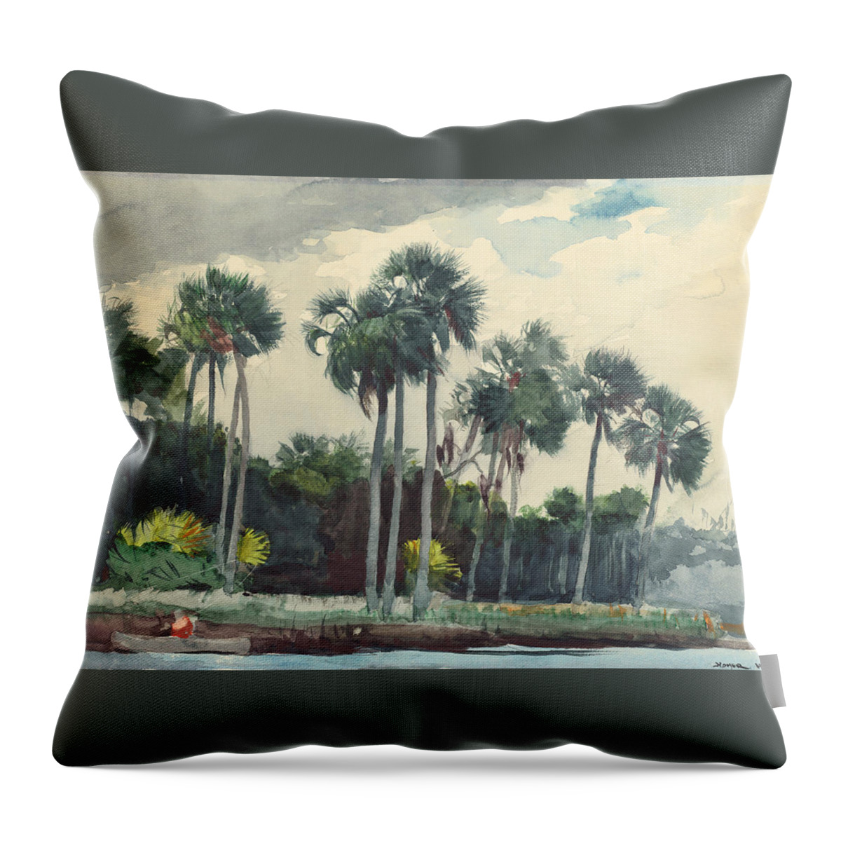 Winslow Homer Throw Pillow featuring the painting Red Shirt Homosassa Florida #2 by Celestial Images