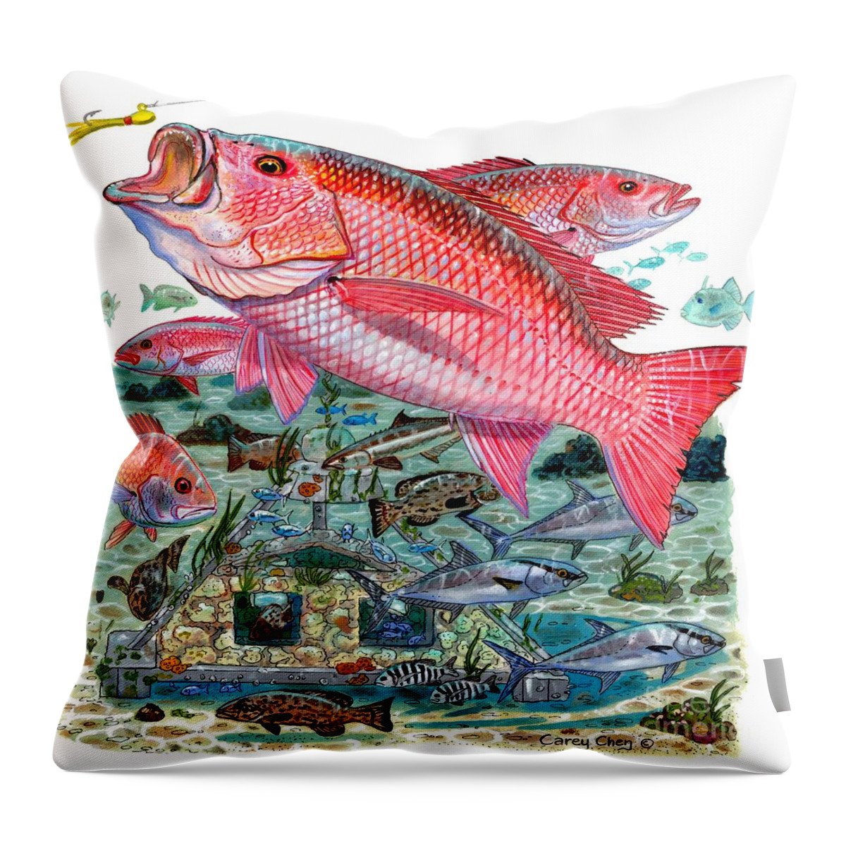 Snapper Throw Pillow featuring the painting Red Snapper by Carey Chen