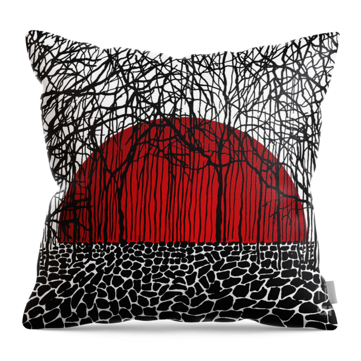 Ink Drawing Throw Pillow featuring the drawing Red Sun Rising by Lee Owenby
