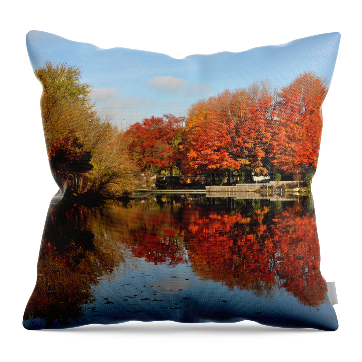Fall Photography Throw Pillow featuring the photograph Red trees double by Diane Lent