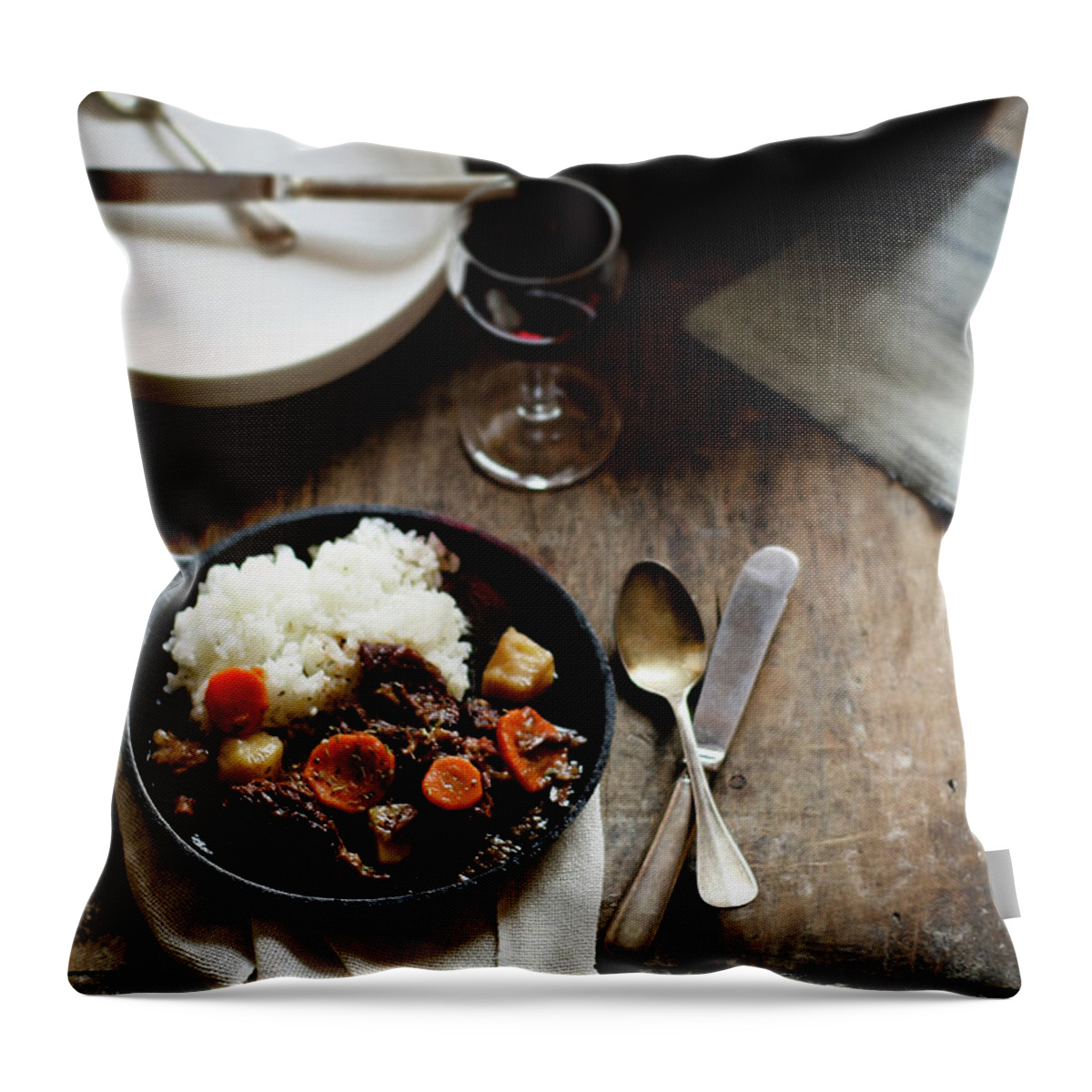 Spoon Throw Pillow featuring the photograph Red Wine Braised Beef by 200