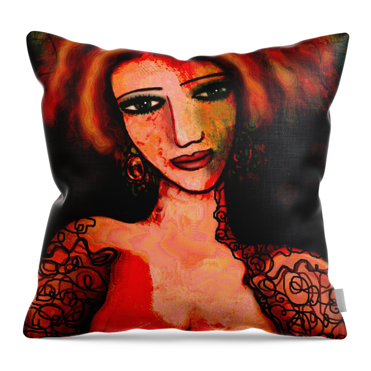 Woman Throw Pillow featuring the mixed media Redhead by Natalie Holland