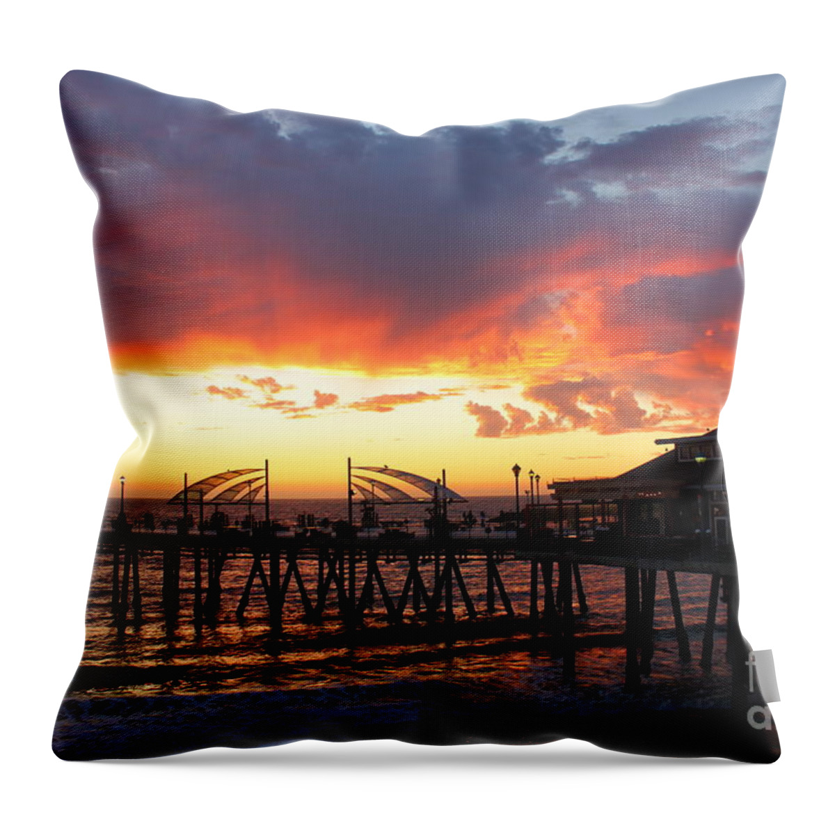 Redondo Beach Throw Pillow featuring the photograph Redondo Pier Sunset by Bev Conover