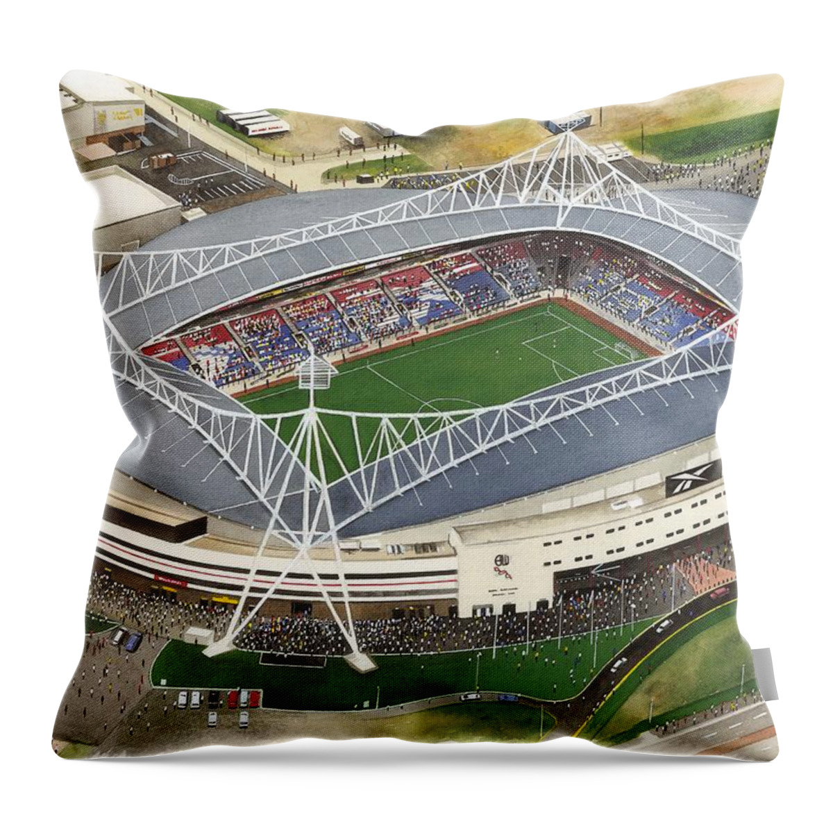 Art Throw Pillow featuring the painting Reebok Stadium - Bolton Wanderers by Kevin Fletcher