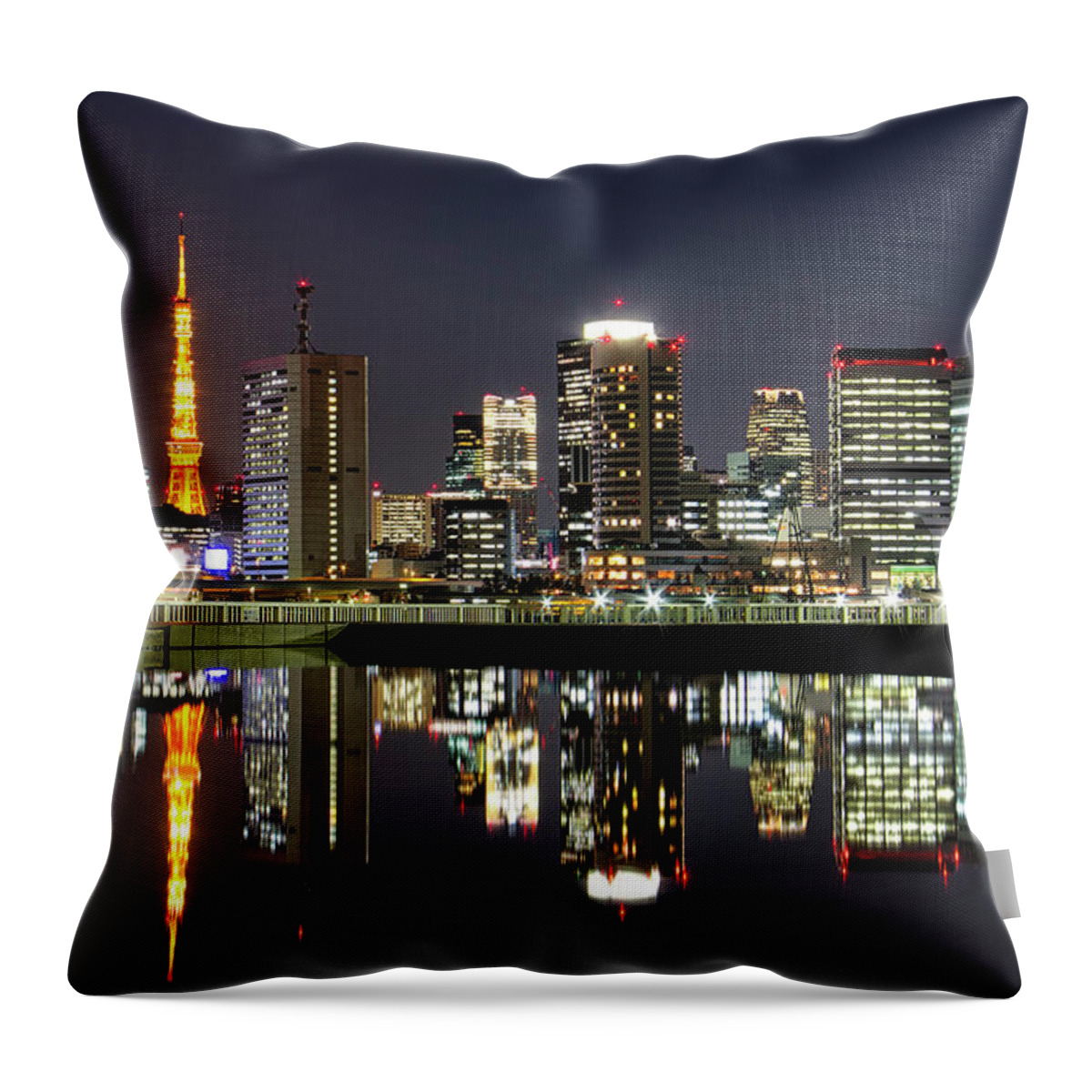 Tokyo Tower Throw Pillow featuring the photograph Reflection City Of Tokyo by I Kadek Wismalana