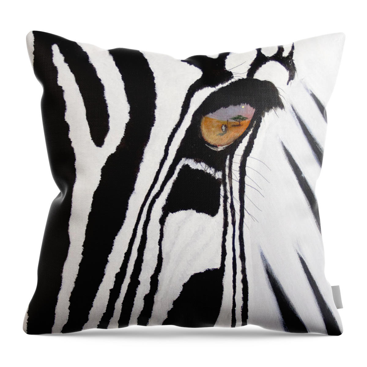 Zebra Throw Pillow featuring the painting Reflection of Danger by Mike Robles