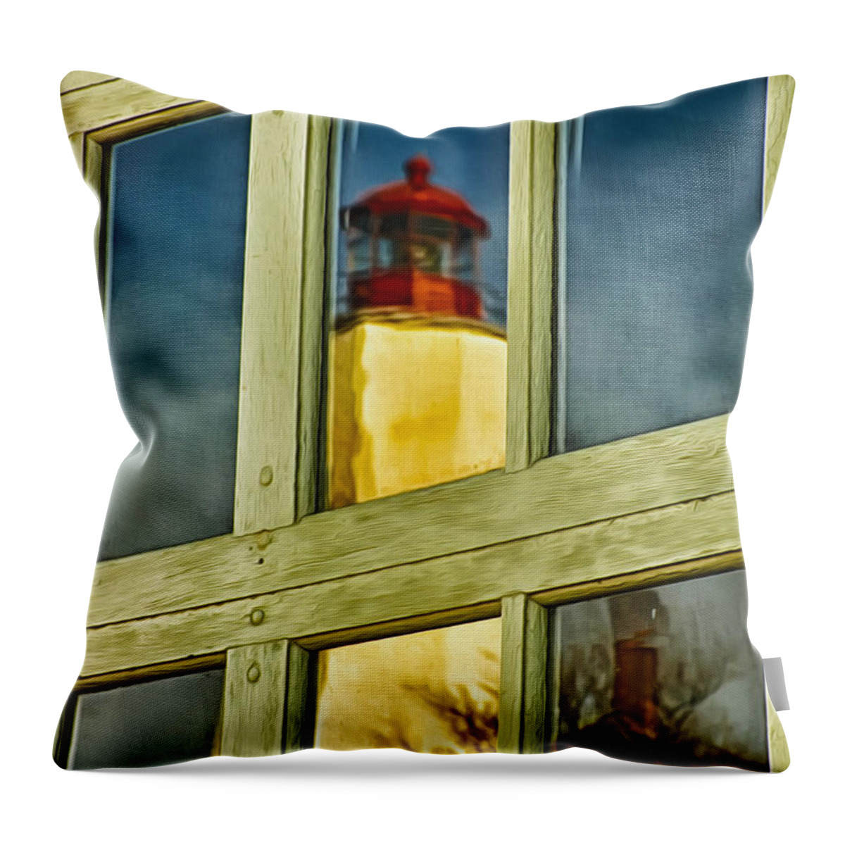 Sandy Hook Throw Pillow featuring the photograph Reflection of Sandy Hook Lighthouse by Gary Slawsky