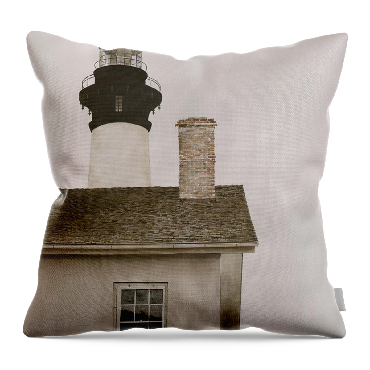 The Outer Banks Of North Carolina Is The Home Of This Majestic Old Lighthouse.  Throw Pillow featuring the painting Reflections At Bodie Light by Monte Toon