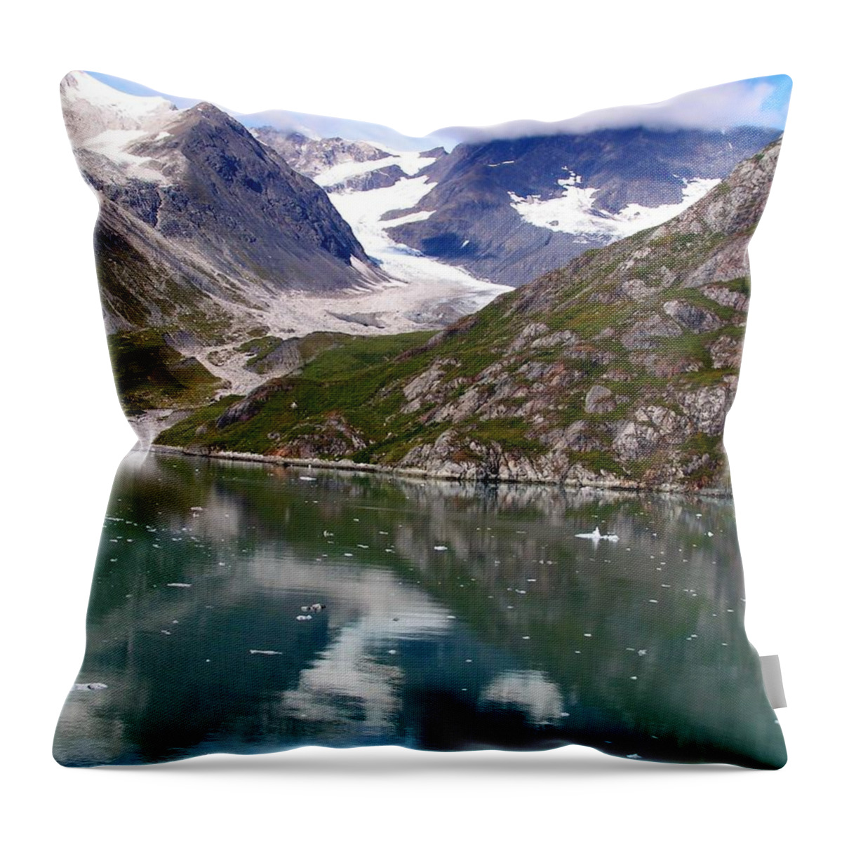 Landscape Throw Pillow featuring the photograph Reflections of Blue and Green in Alaska by Annika Farmer