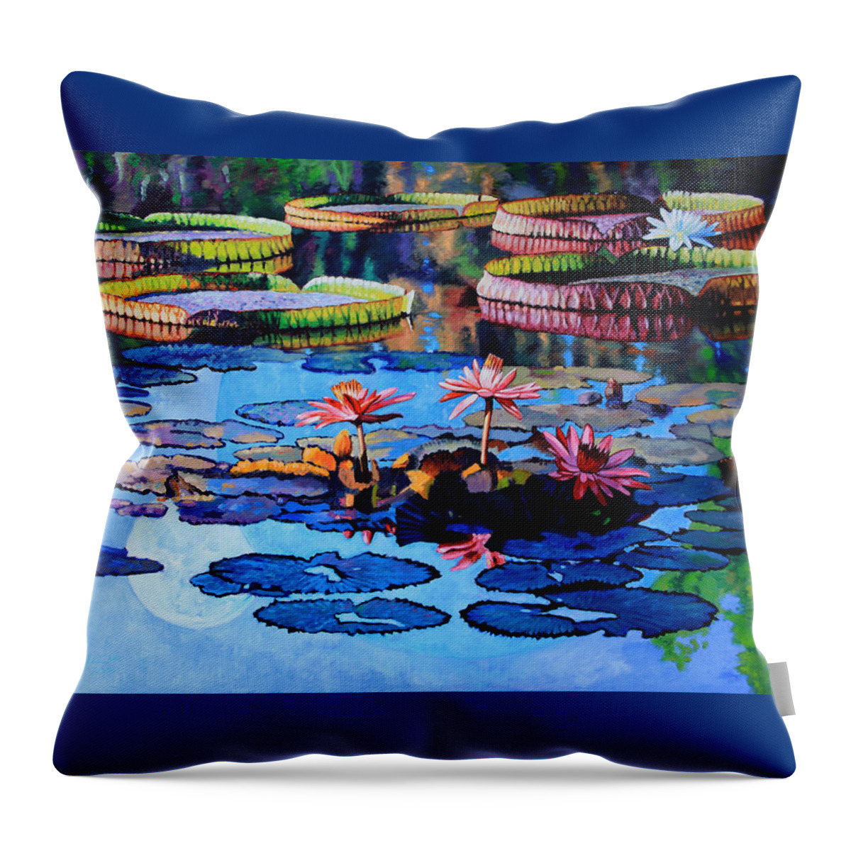 Garden Pond Throw Pillow featuring the painting Reflections of Nature's Beauty by John Lautermilch