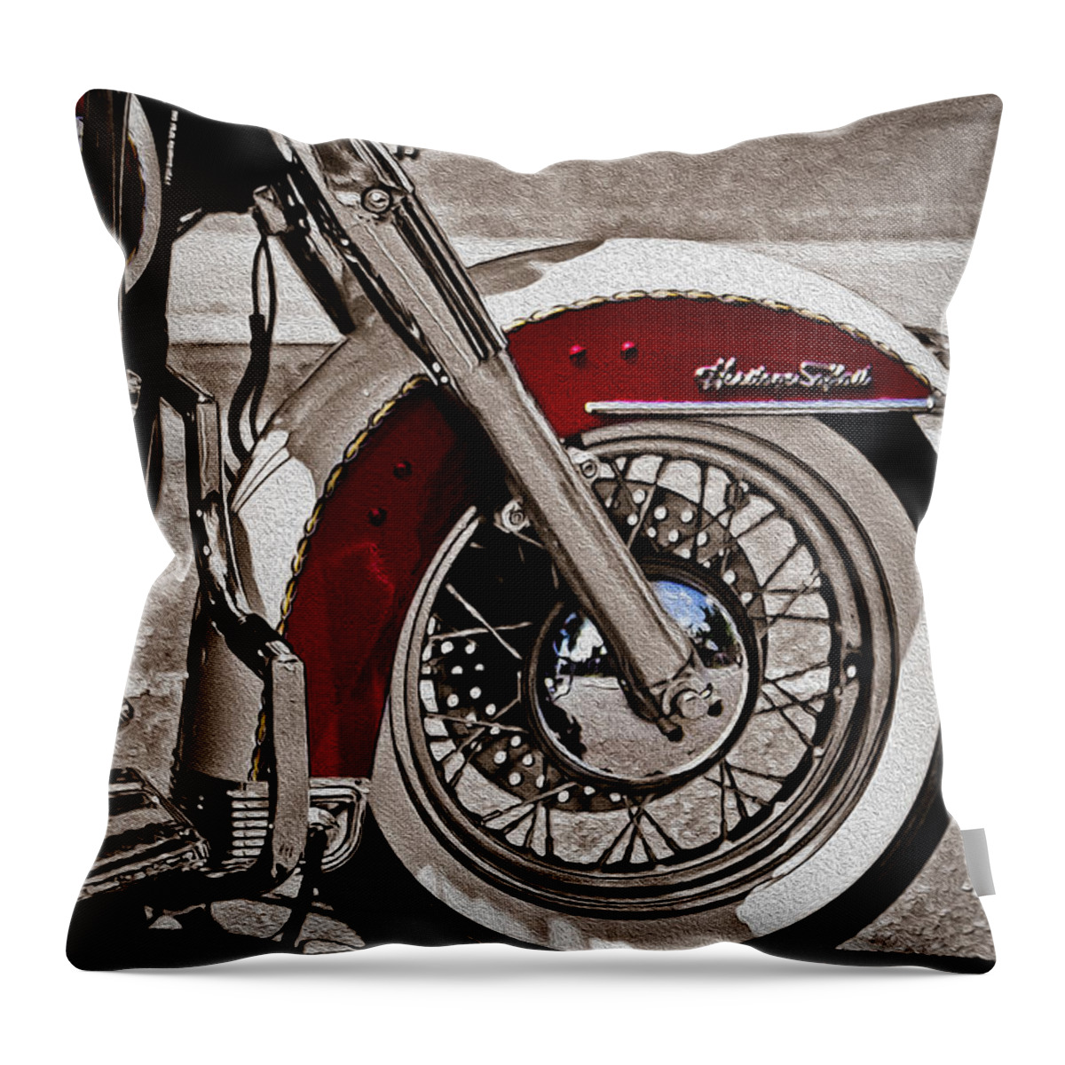 Vintage Throw Pillow featuring the photograph Reflections on a Motorcycle by Tom Gari Gallery-Three-Photography