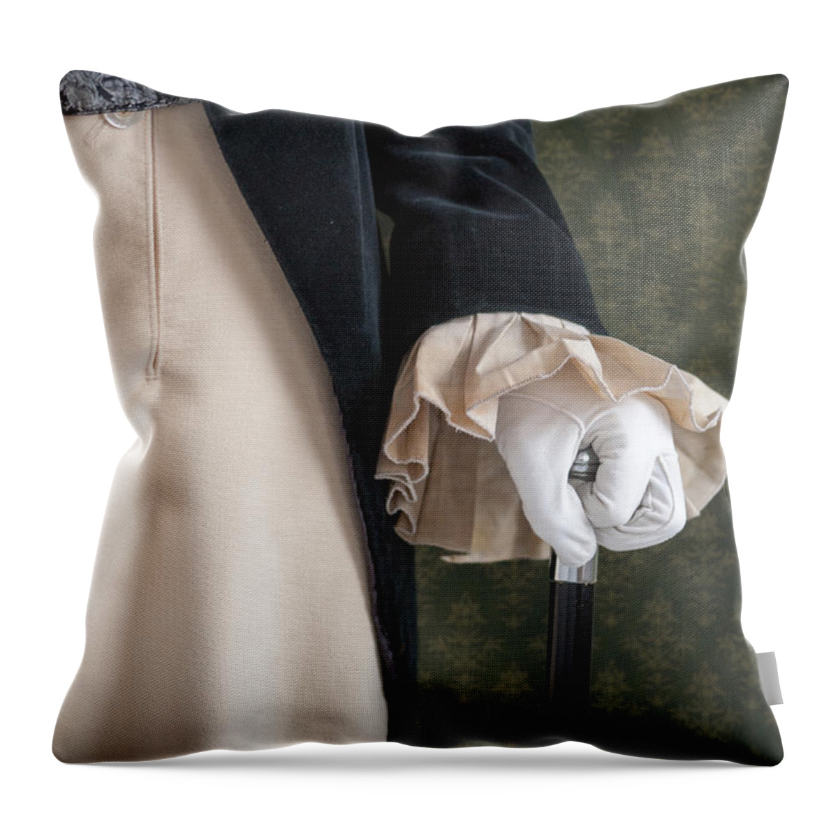 Victorian Throw Pillow featuring the photograph Regency Man Holding A Silver Topped Cane by Lee Avison