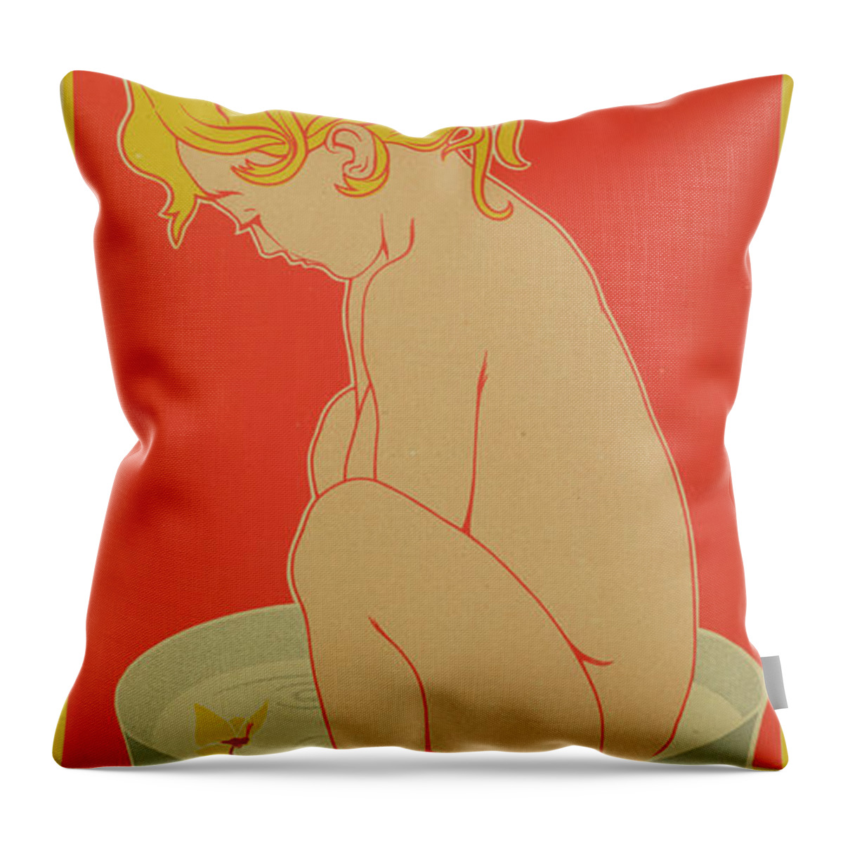 Red Throw Pillow featuring the drawing Reproduction of a poster advertising Starlight Soap by Henri Meunier