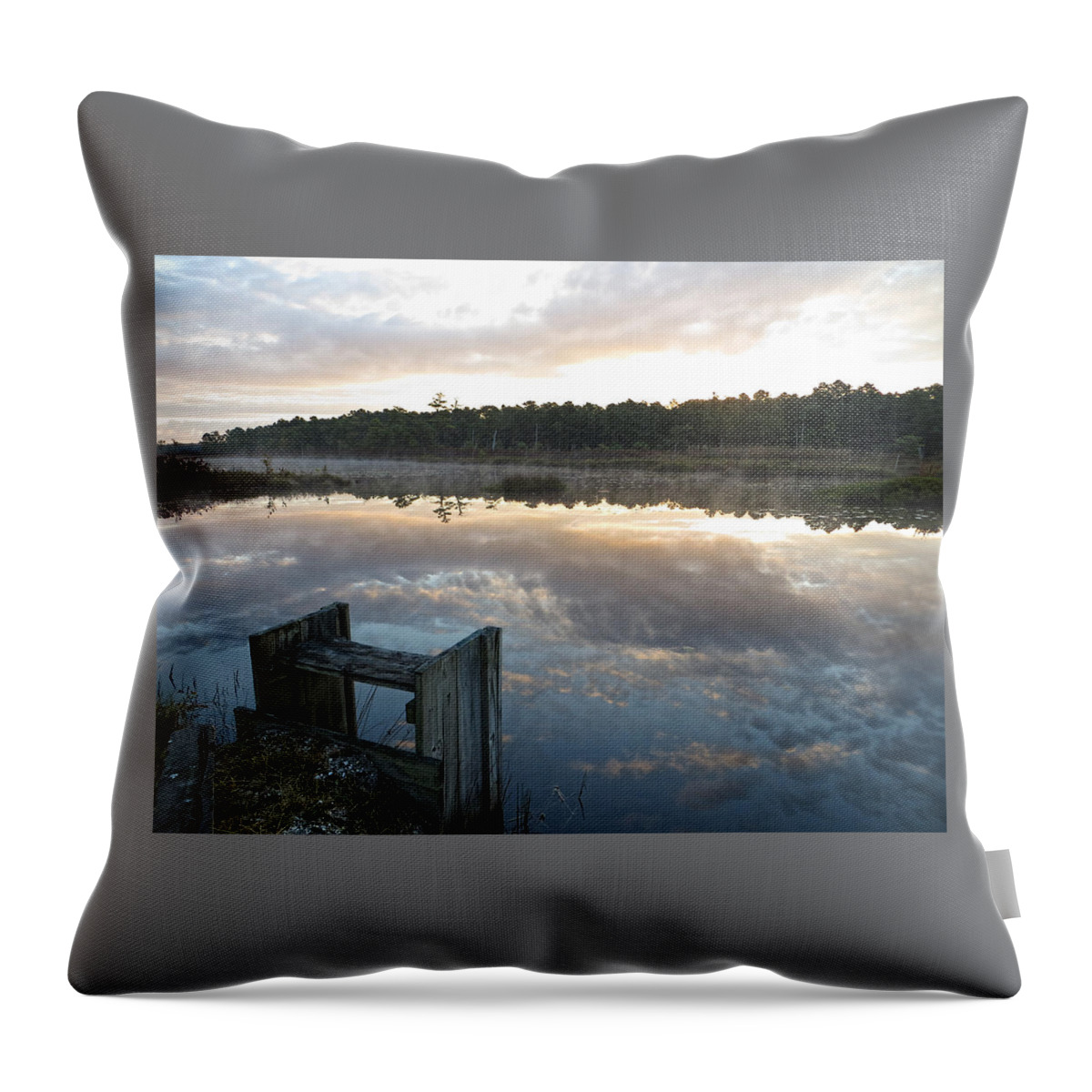 Cranberry Bog Throw Pillow featuring the photograph Reservoir Reflections by Kristia Adams