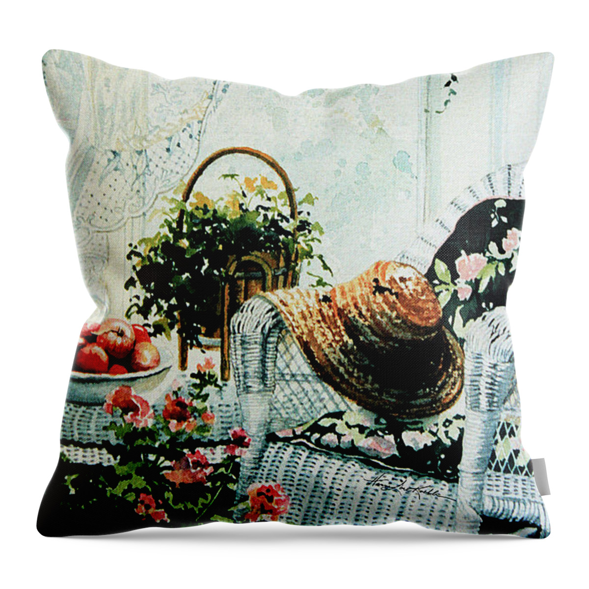 Garden Room Still Life Throw Pillow featuring the painting Rest From Garden Chores by Hanne Lore Koehler
