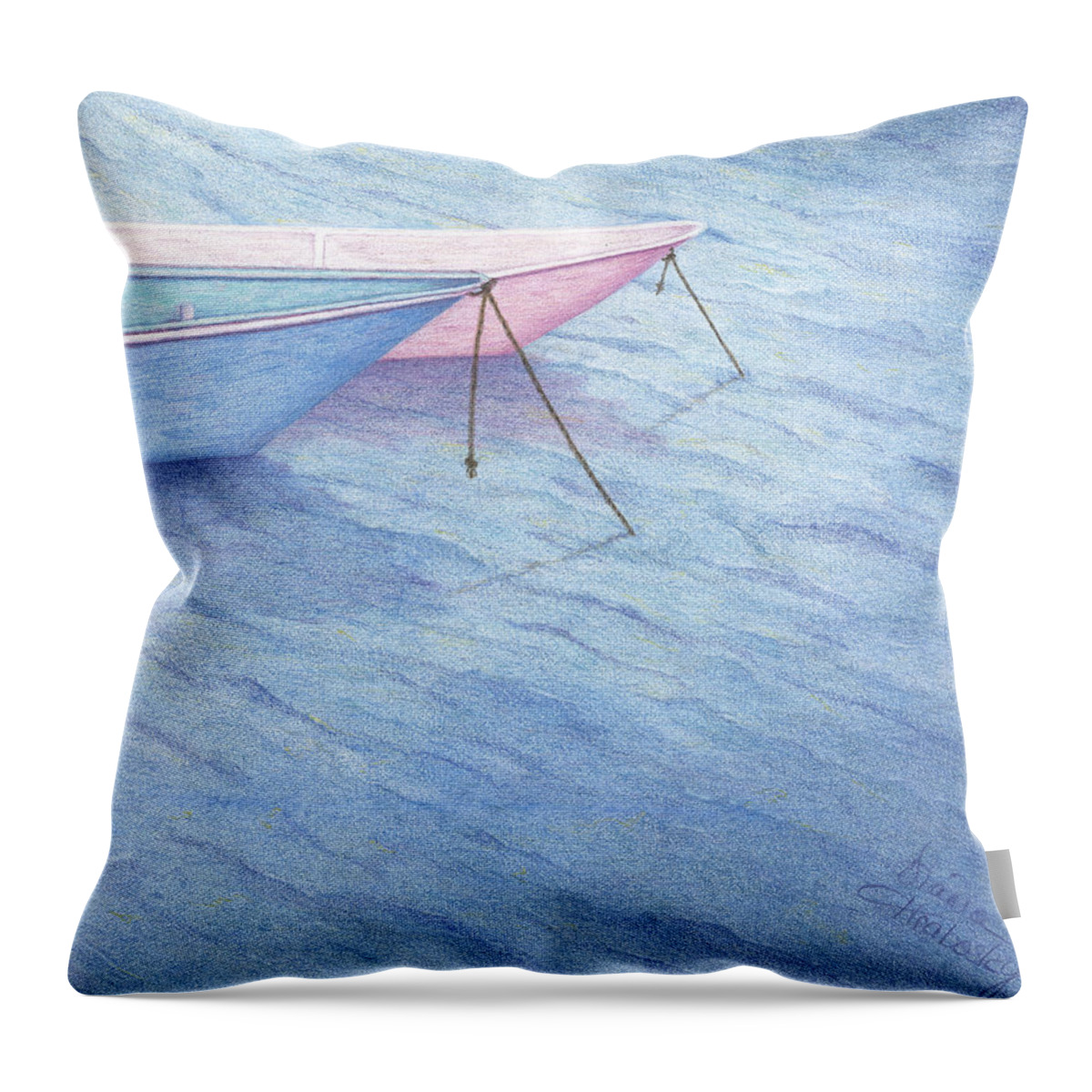Boat Throw Pillow featuring the drawing Resting by Diana Hrabosky