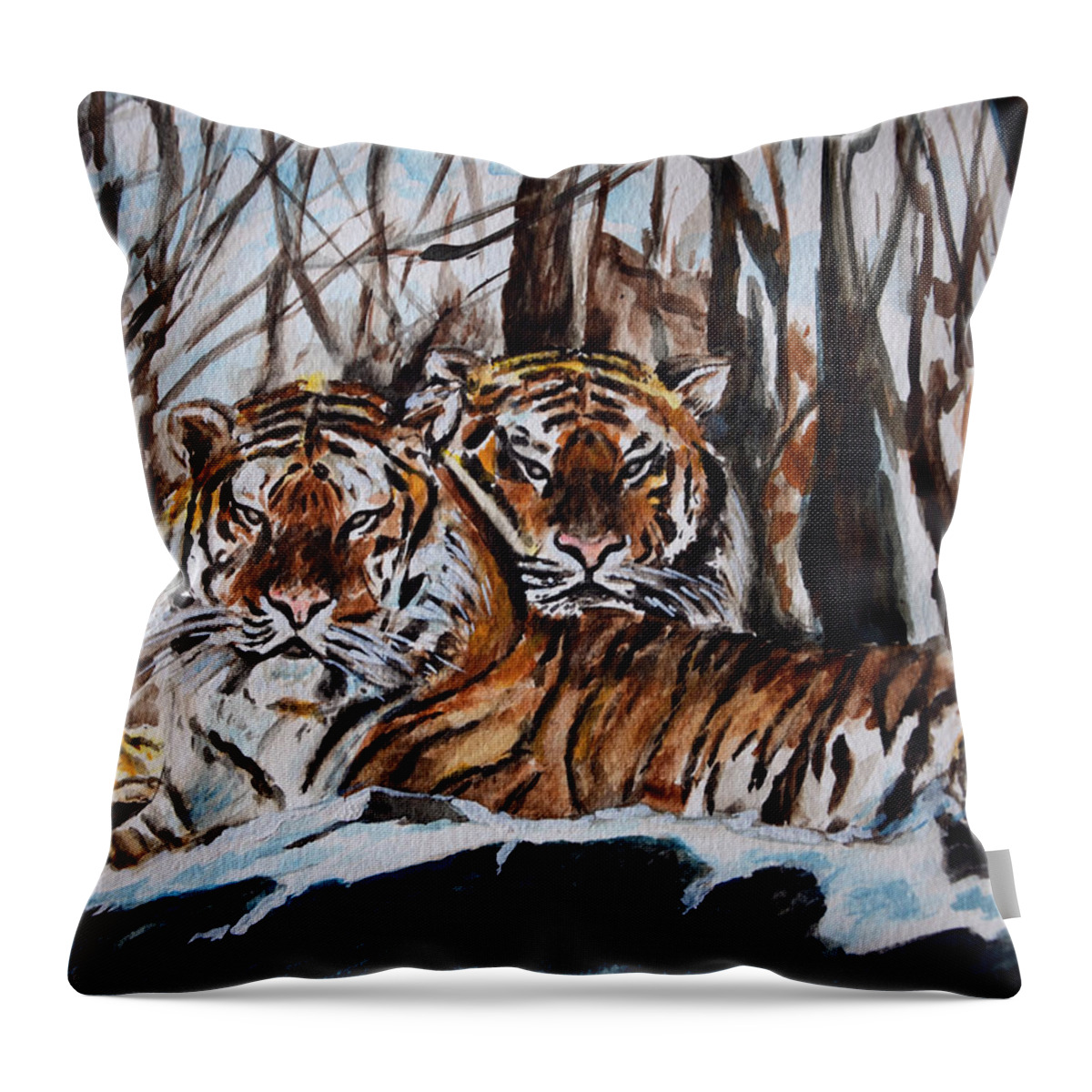 Tiger Throw Pillow featuring the painting Resting by Harsh Malik