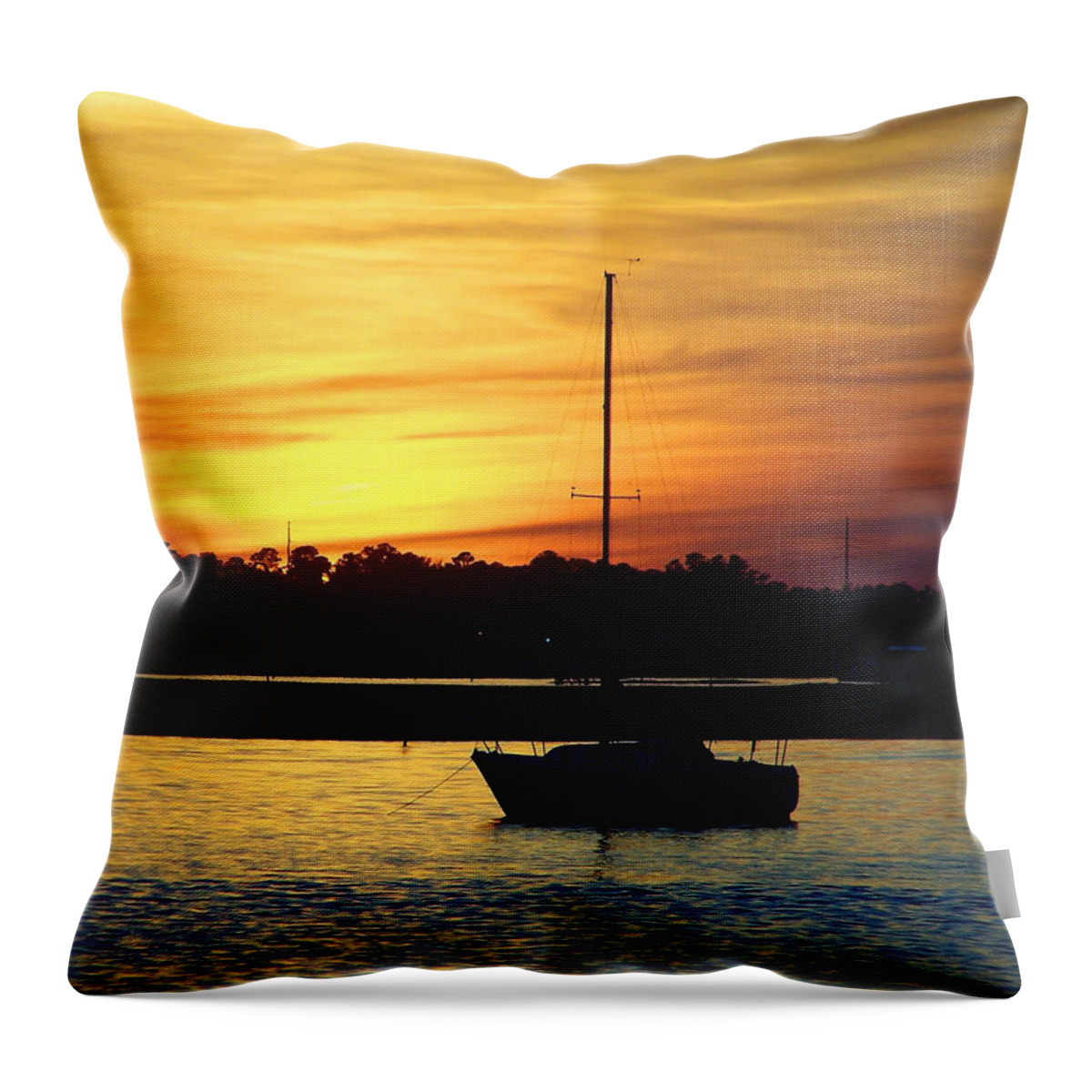 Sailboat Throw Pillow featuring the photograph Resting In A Mango Sunset by Sandi OReilly