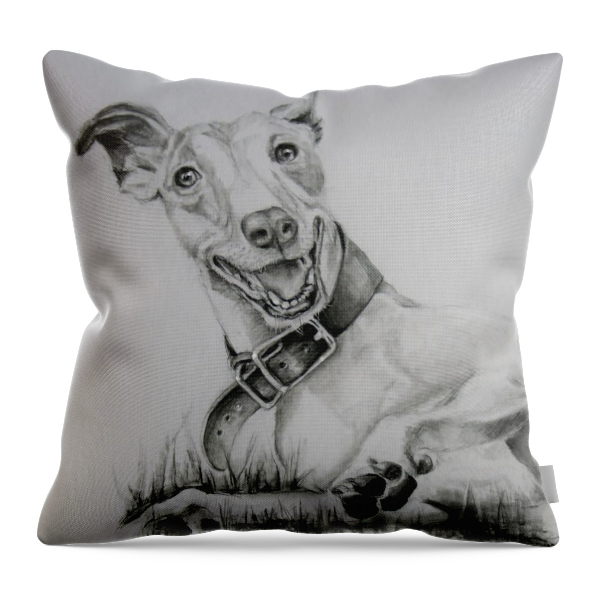 Greyhound Throw Pillow featuring the drawing Retired by Jean Cormier