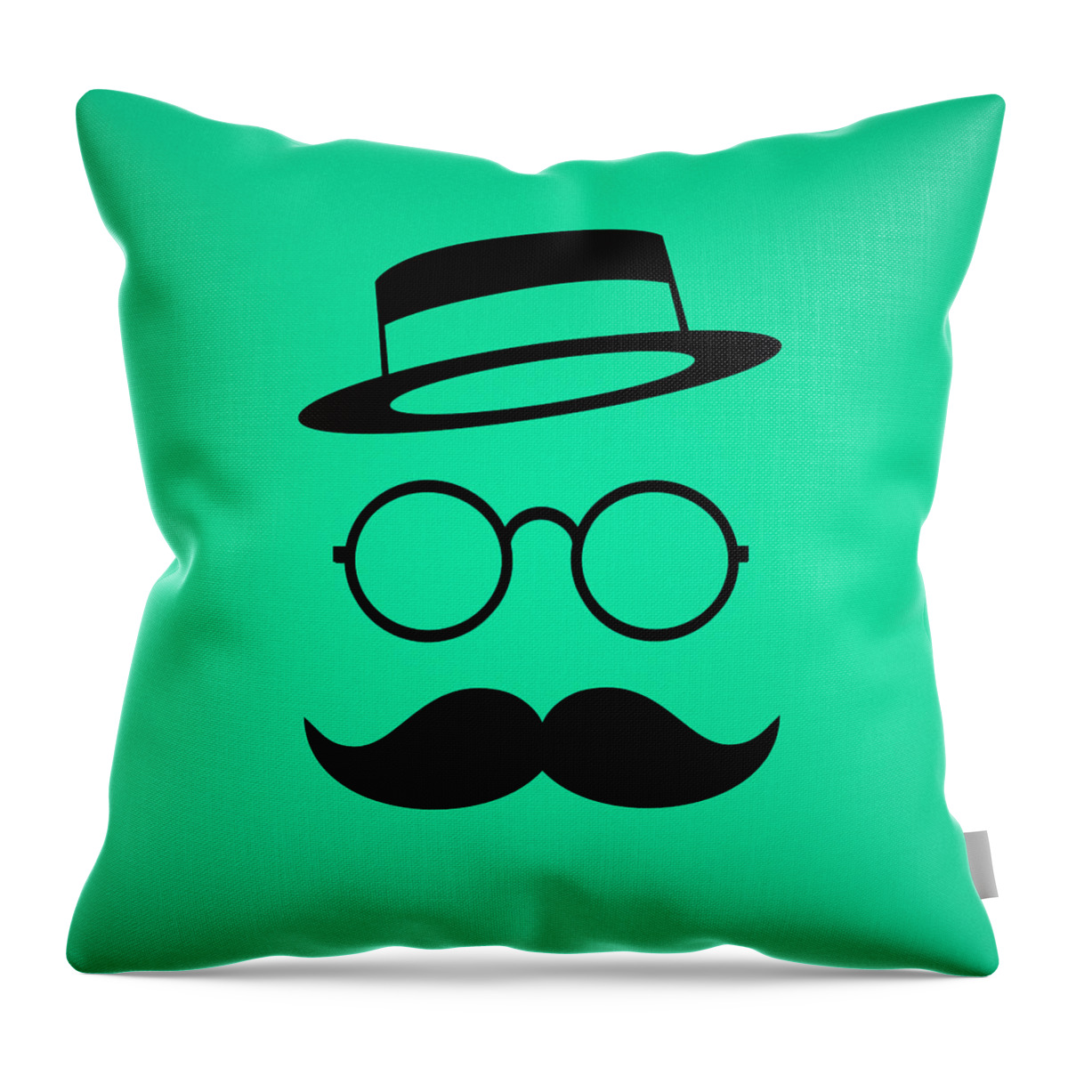 Les Claypool Throw Pillow featuring the digital art Retro Minimal vintage face with Moustache and Glasses by Philipp Rietz